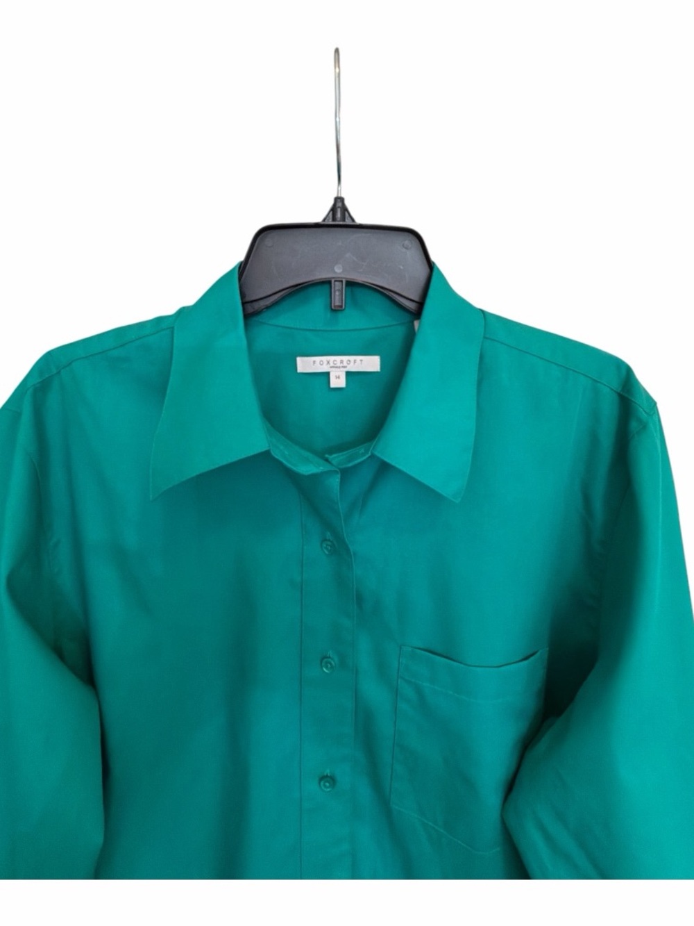 Foxcroft Wrinkle Free Green Button Front Career Blouse Size 14 Classic Shirt - Picture 8 of 8